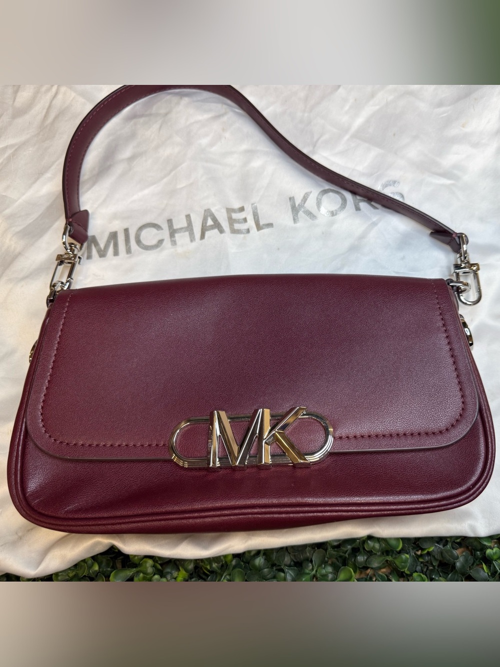 Authentic Michael Kors Burgundy MK Logo Shoulder Bag + Dust Bag | BRAND NEW